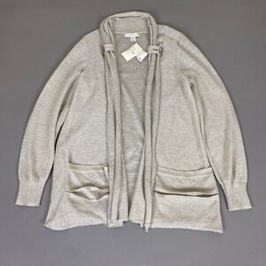 Christopher & Banks Cardigan Women's Large Beige Ramie Blend Open Front NWT **